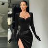 2021 Women's Fashion Slimming Sexy High Waist Velvet Evening Dress with Gloves