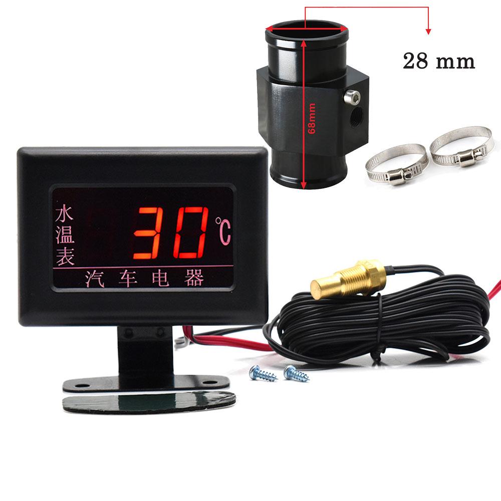 Universal Digital Water Temperature Gauges + 26-40mm Water Temp Adapter Radiator Hose with Water Tempe Sensor 10MM 1/8 NPT
