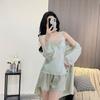 Summer thin women's sexy ice silk suspender shorts spring and autumn lace pajama set nightgown silk loungewear