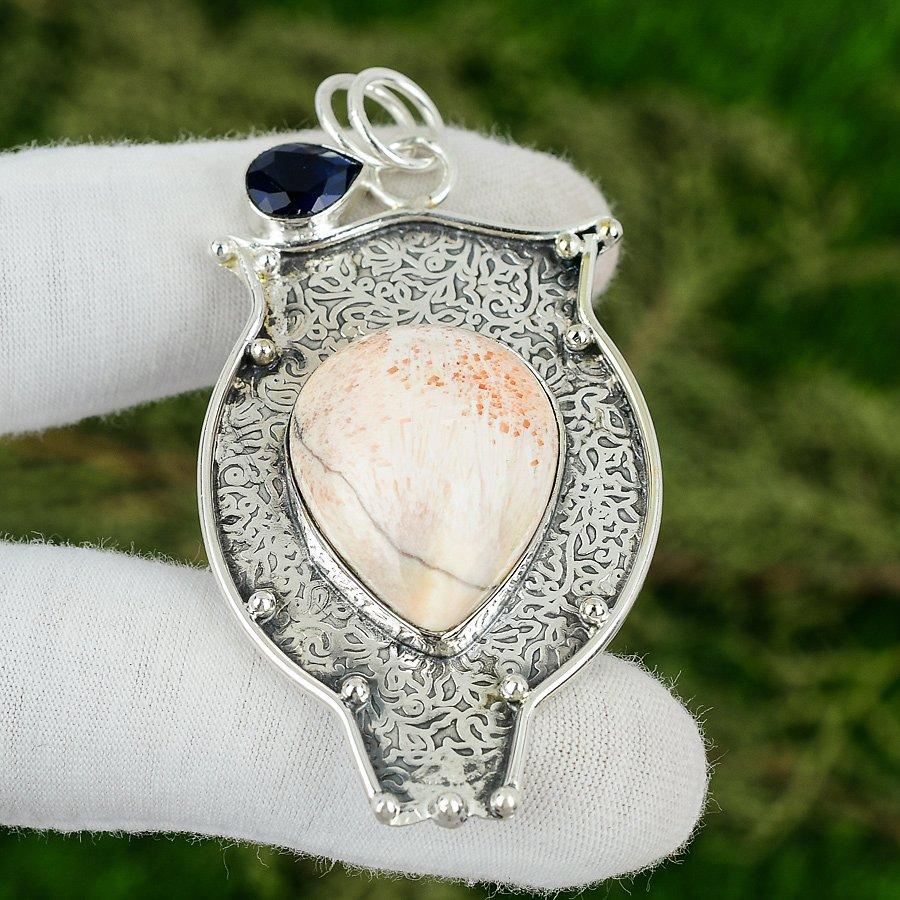 Friendship Day Deal Natural Scolecite Tanzanite Quartz Bezel Pendant 925 Silver