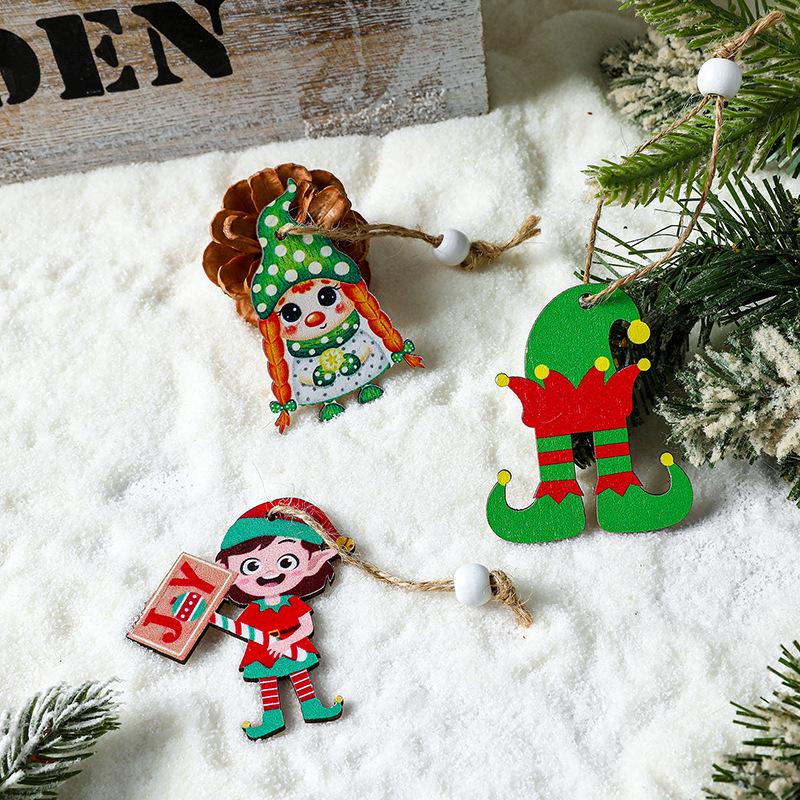 Christmas Decorations: Elf, Grinch, Gingerbread Man Wooden Figurine Set