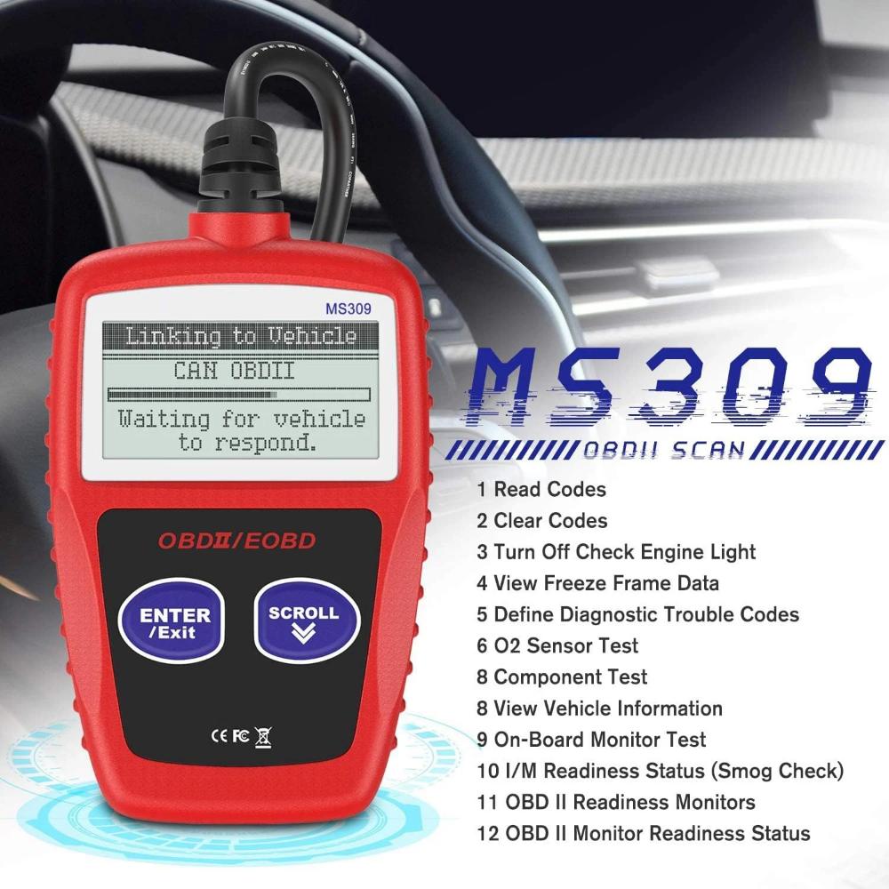 MS309 Čtečka kódů závad automobilu Přesný diagnostický nástroj motoru skener kontroluje kontrolku motoru a stav monitorování emisí