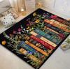 Vintage Floral Book Print Rug Anti-slip Soft Flannel Floor Mat Black Carpet Bedroom Study Living Room Home Decor Book Lover Gift
