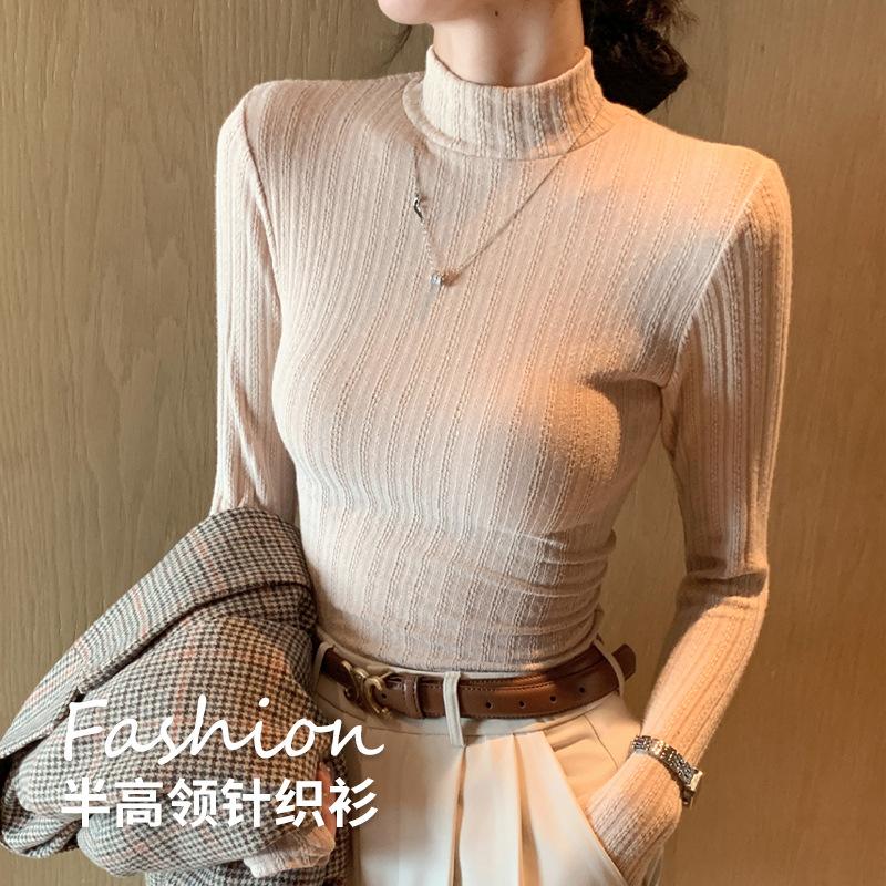 Slim Fit Thin Knit Sweater Top Basic Bottom Sweater Autumn Winter Half High Neck Women's Pullovers Clothing