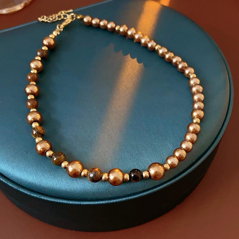 Pearl Beaded Clasp Necklace - Retro French Style for Autumn/Winter