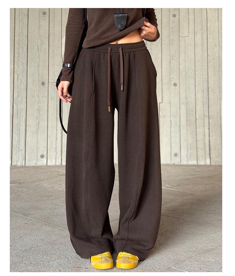 Women's Coffee-Colored High-Waisted Wide-Leg Pants - Mid-Rise with Thickened Fabric for Slimming Effect - Autumn/Winter 2025