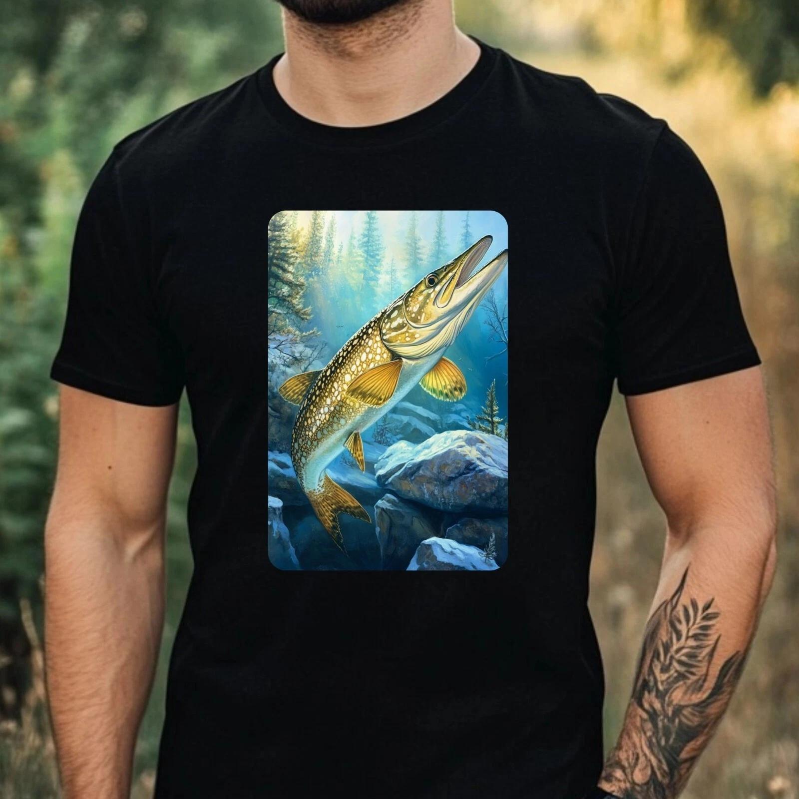 T-Shirt Herren Hecht Fischart Motiv Baumwolle Größe XS bis 5XL M
