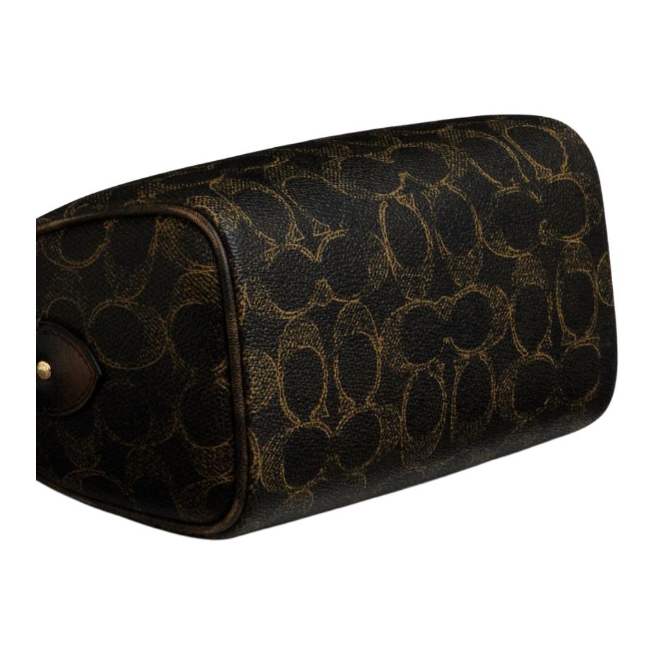 Coach Brown Signature Canvas Mini Rowan Duffle Bag with Leather Trim & Gold Hardware for Daily Use