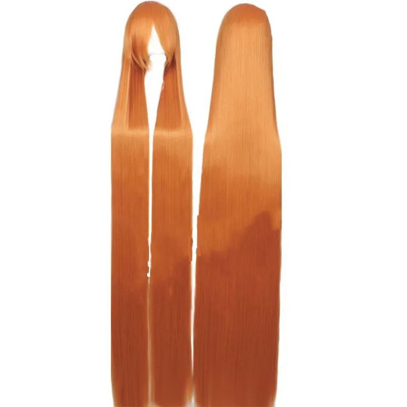 

100см Красочный парик Длинный Прямой Косплей Аниме Костюм Вечеринка Парики Синтетический Термостойкий Парик оранжевый