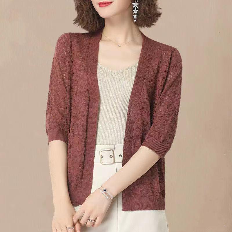 Sunscreen Clothing Women's Short Summer Ice Silk Knitted Cardigan Hollow Loose-sleeved Air-conditioning Thin Jacket