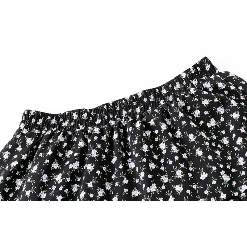 Damen A-Linien Blumen Halbrock Elastisch Plissierter Halbrock Kuchenrock