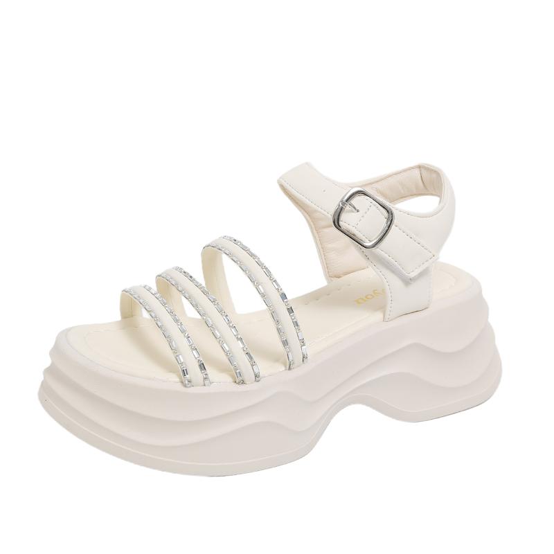 

Fashion Best-selling Comfortable Soft Leather Casual and elegant Sandals Platform Shoes 2025 Summer Square Heels Sandals 35