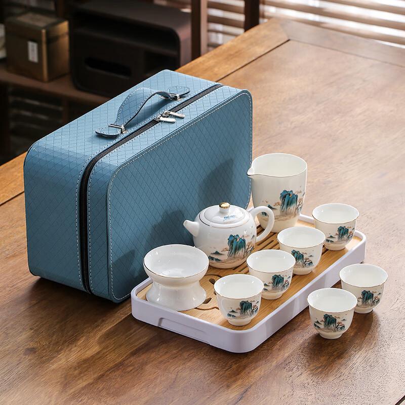 

Outdoor Travel Tea Set with Mutton Fat Jade and Landscape Design