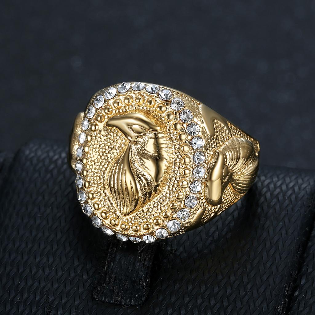 New Hot-Selling Animal Hip-Hop Jewelry Titanium Steel Gold-Plated Diamond-Encrusted Eagle Men's Ring