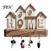 Functional Wall Hanging Key Holder Wooden Rack, Vintage Camping RV Pattern Rack with 4 Hooks, Theme Organizer 2D Farmhouse Mount for Entryway Hallway