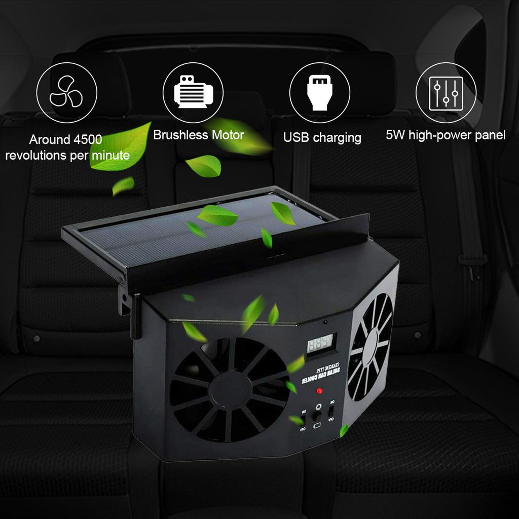 Solar-Powered Car Cooling Fan with Digital Display Portable Air Circulation Exhaust Fan for Vehicle Interior