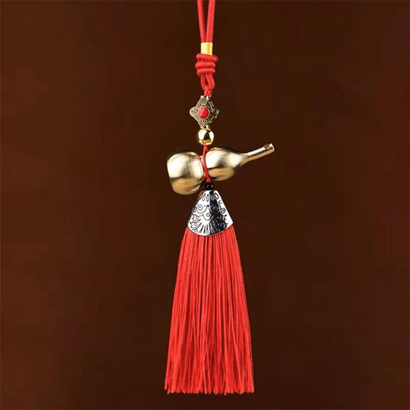 Fu Lu An Kang Brass Copper Gourd Pendant with Chinese Knot & Five Emperors Coins