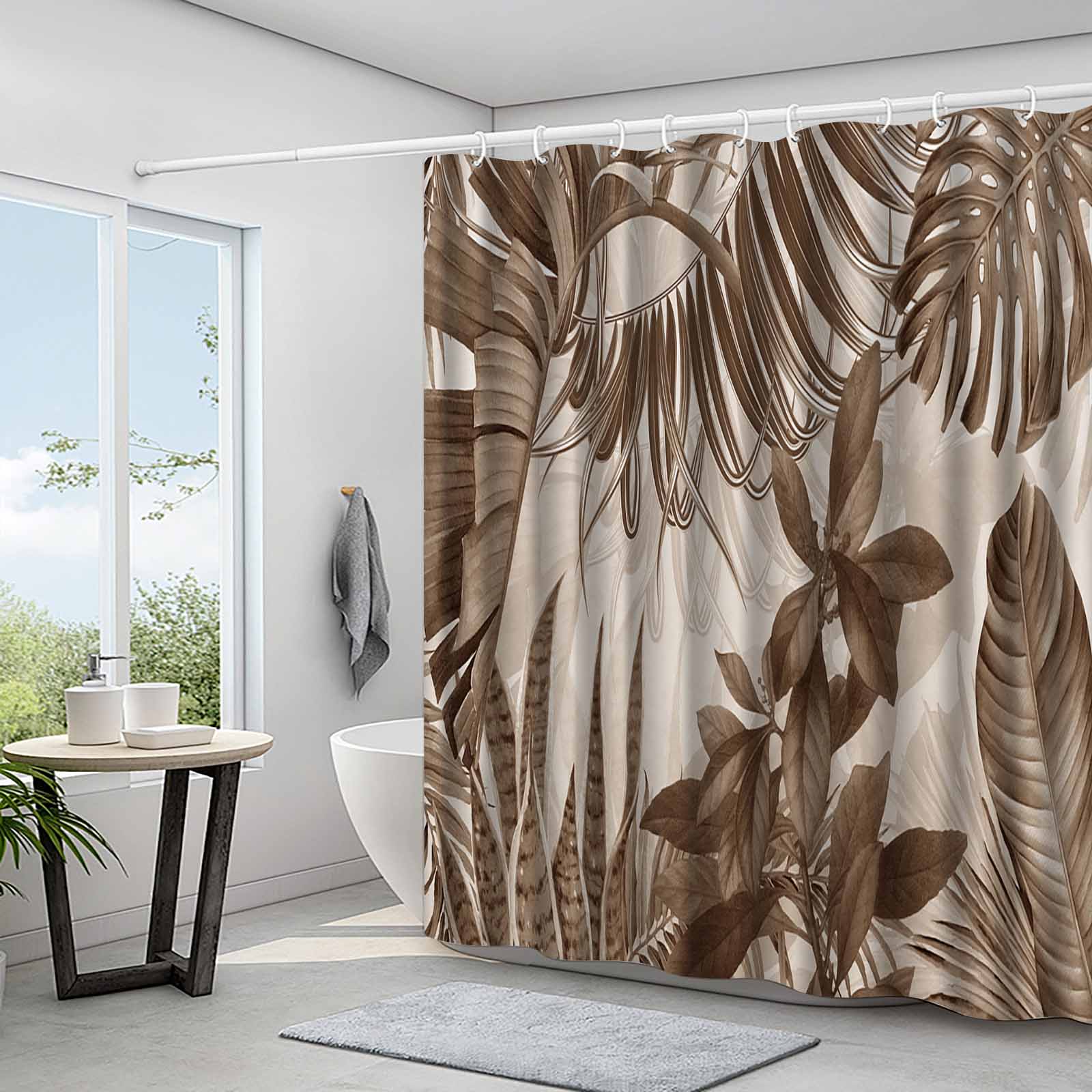 

1pc brown plant leaf pattern shower curtain, high-end elegant bathroom curtain, bathroom decoration pattern W90xH180cm