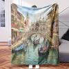 Two Gondos In Venice.-Themed Blanket - Comfortable Flannel Fabric Hypoallergenic Suitable for All Seasons - Ideal for Sofas Naps A