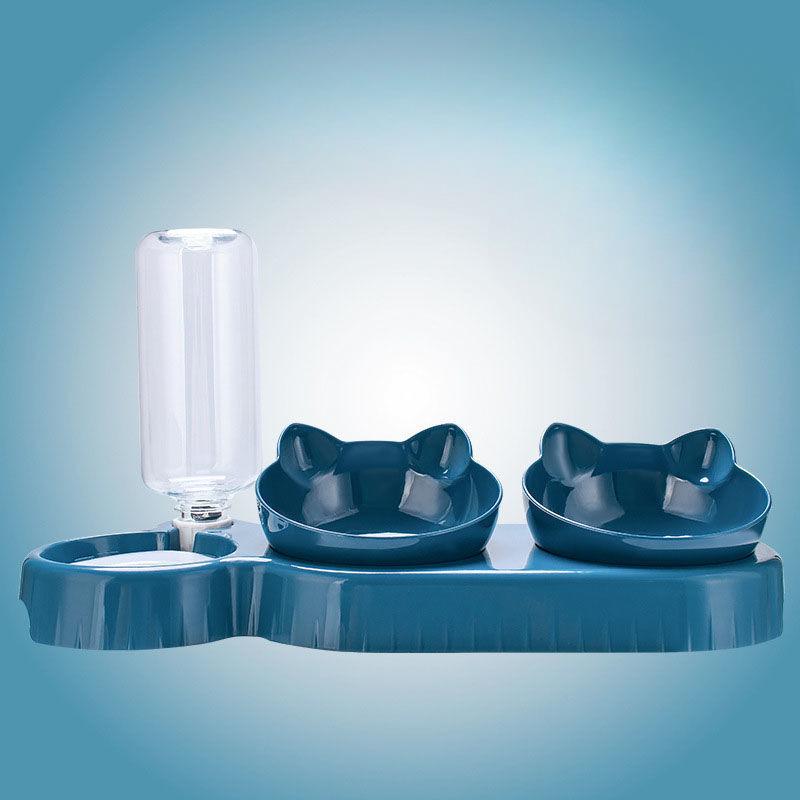 2026 New Elevated Cat Food Bowl Set Non Slip Double Pet Feeder Stainless Steel Dish for Cats and Dogs KTY