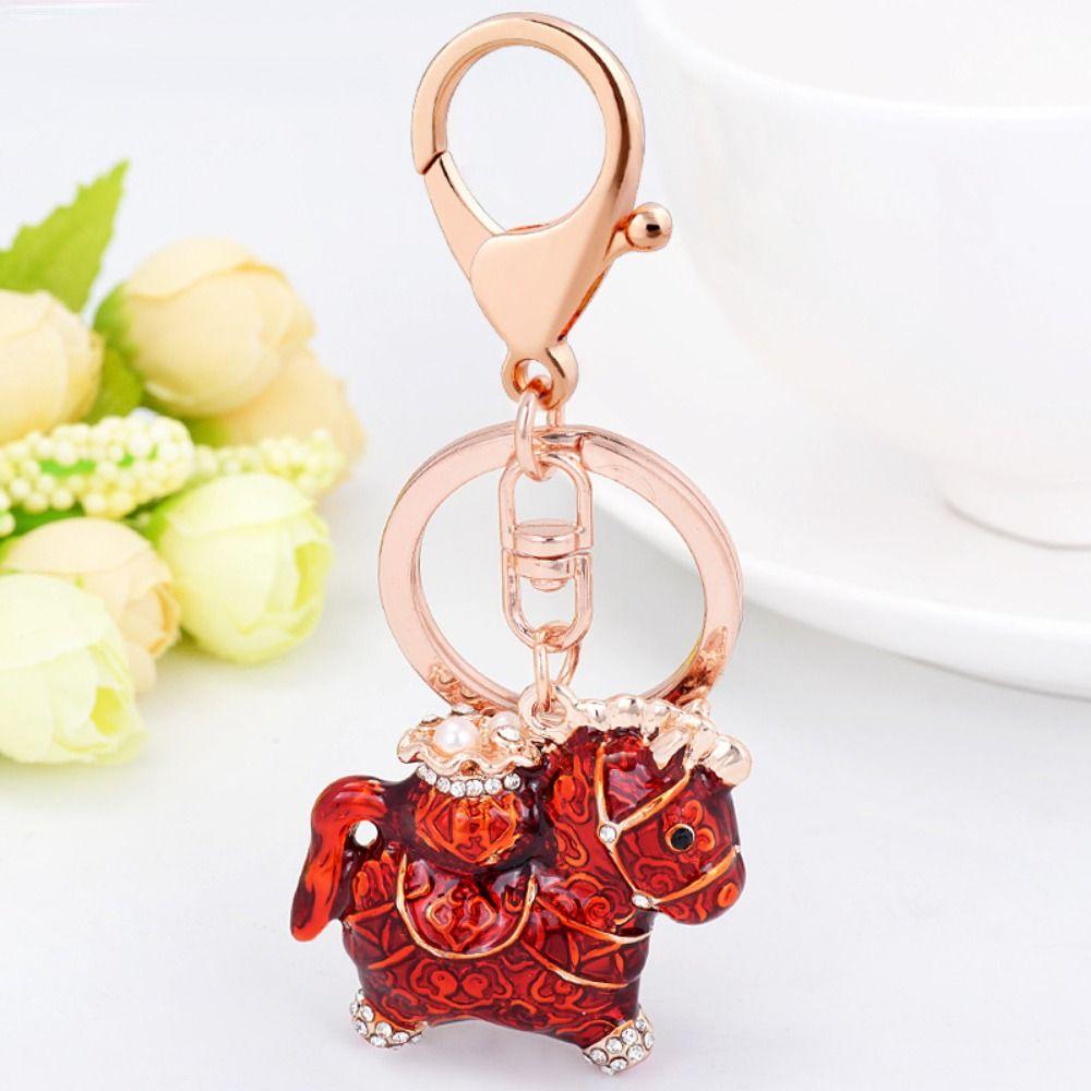 Zircon Zodiac Horse Pendant Exquisite New Year Pendant Sweet Horse Year Keychain  Car Key Ring