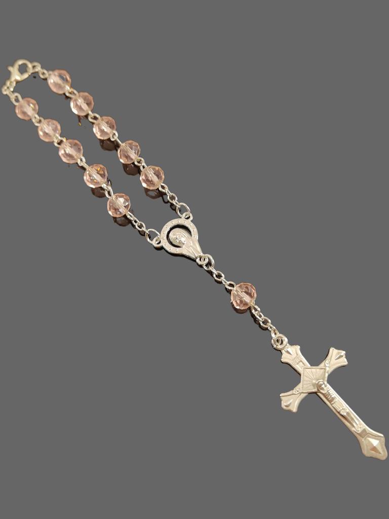 Hot selling pink crystal cross prayer bead pendant necklace and bracelets jewellry set for Christian