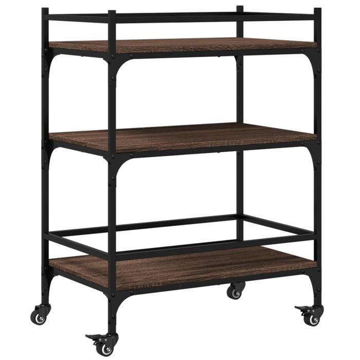VidaXL Chariot de Cuisine, Étagère avec Roues, Chariot de Service, Meuble de Rangement Salon Salle de Bain Intérieur, Chêne 842400