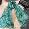 100% Maulbeerseide Schal Tuch Pflaumenblüten Design Blau Grün Sommer Strand Seiden Schals Tücher Herbst Winter Nacken Kopf Tuch
