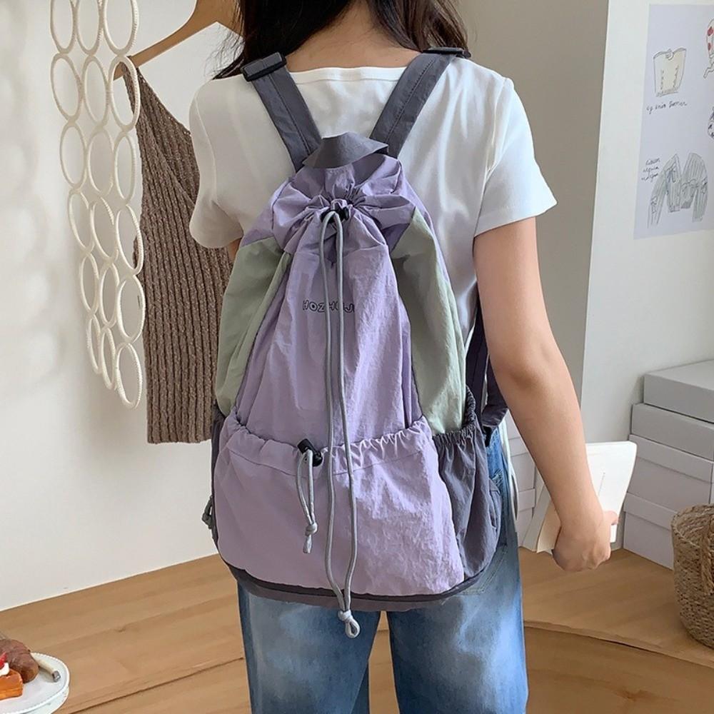 Simple Nylon Shoulder Bags Large Capacity Student Schoolbag Fashion Drawstring Backpack Teenagers
