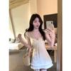 French Ruffle Edge Small Flying Sleeves White Suspender Dress Women's Summer Temperament Looks Thin First Love Sweet Little White Dress