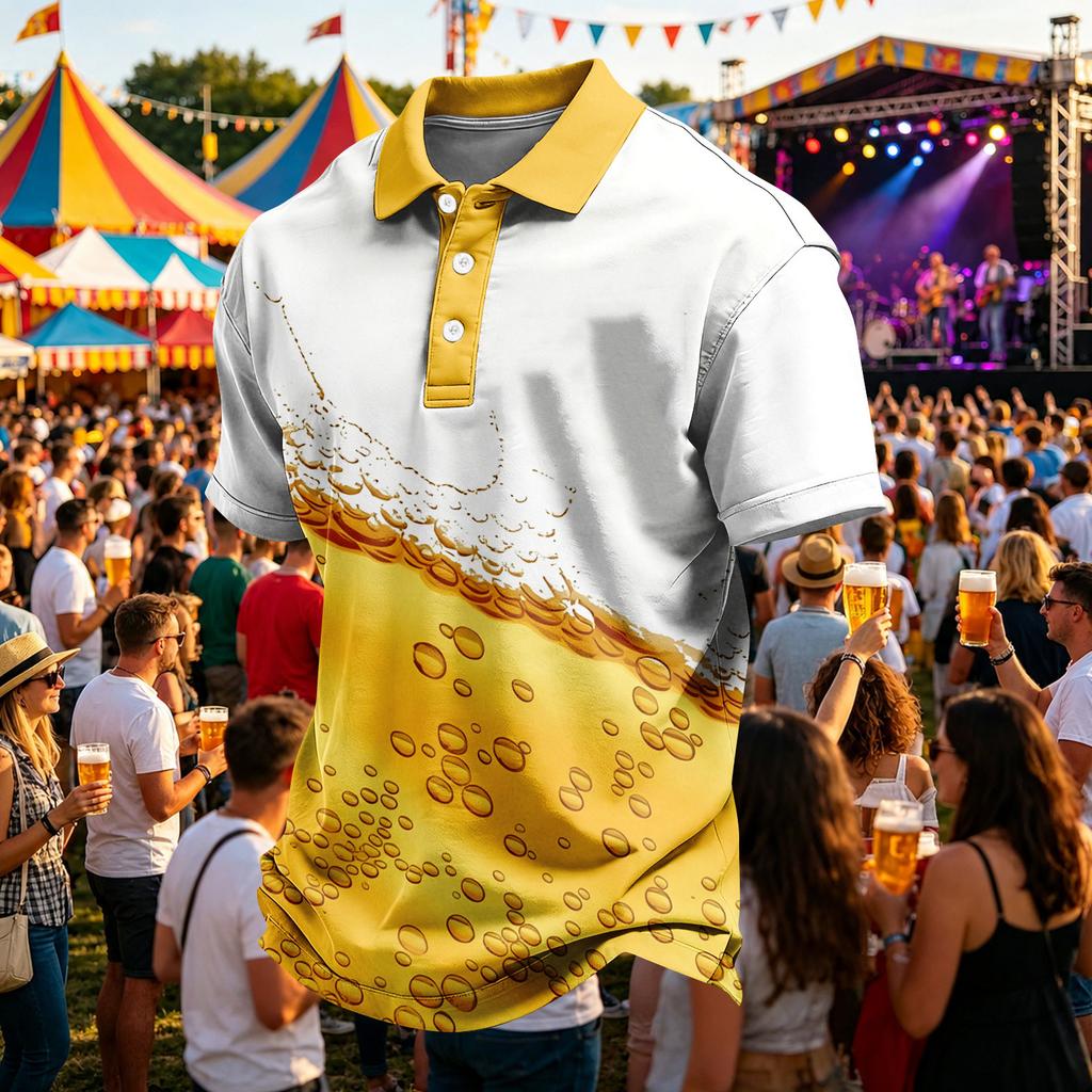 Men's Short Sleeve Button Front Shirt with Lapel Collar Festival Themed Casual Summer Comfortable Top for Parties and Events