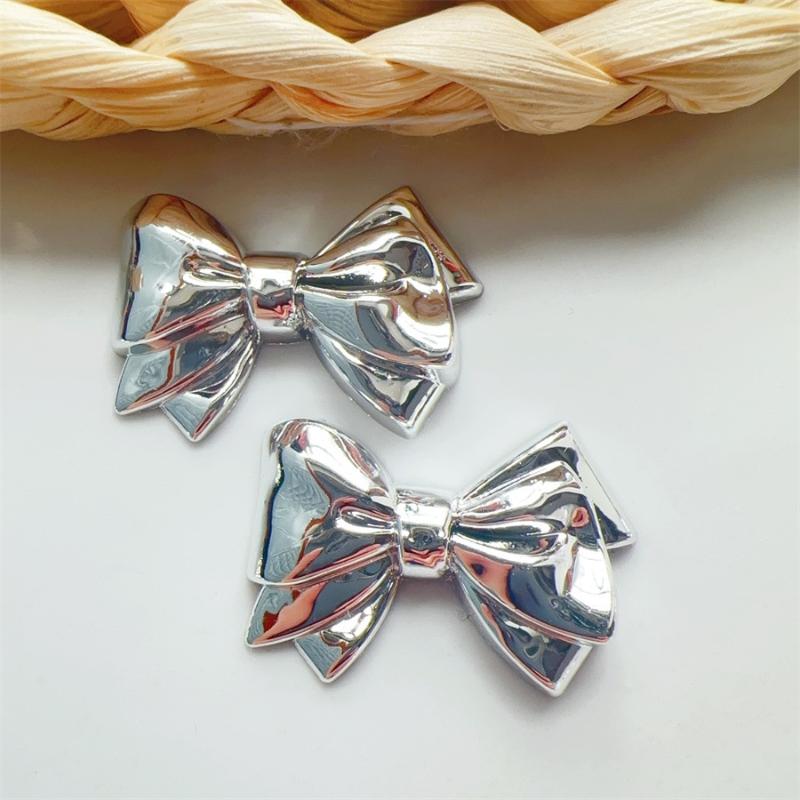 10/18Pcs Diy Hole Shoes Charms Electroplated Silver Bow Tie Accessories Designer Garden Shoe Decoration Girl Gift