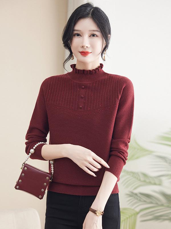 Mom's Autumn Style Elegant Half-High Collar Sweater for Middle-Aged and Elderly Women - Knitted Fall/Winter Inner Wear