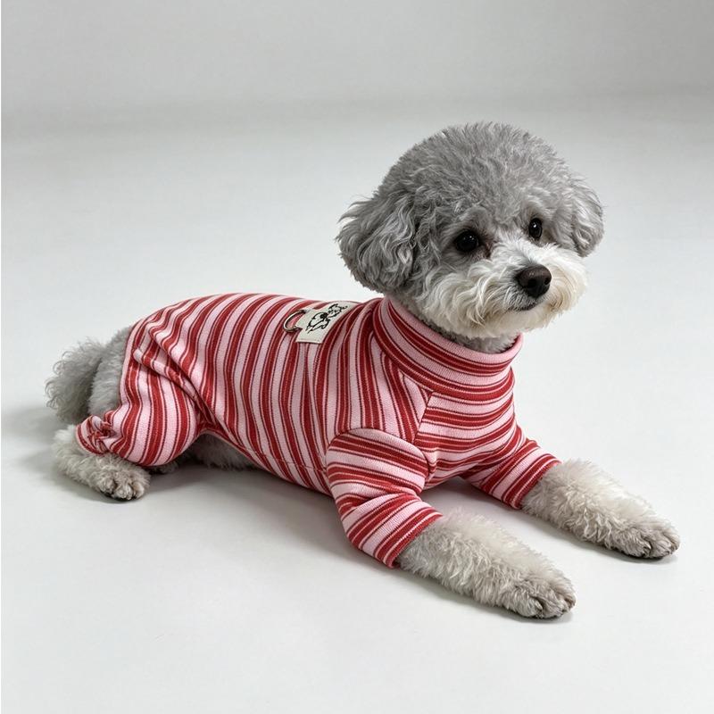 Schnauzer High-Neck Four-Legged Pet Warm Clothing, Small Dog & Cat Striped Jumpsuit, Winter Pajamas S-2XL