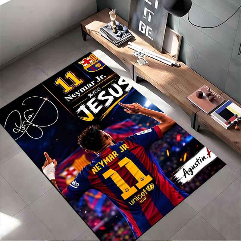 Sports Area Rug, Neymar Jr Barcelona 11 100 Percent Jesus Signature Poster, Fan Cave Decor, Non-Slip Mat