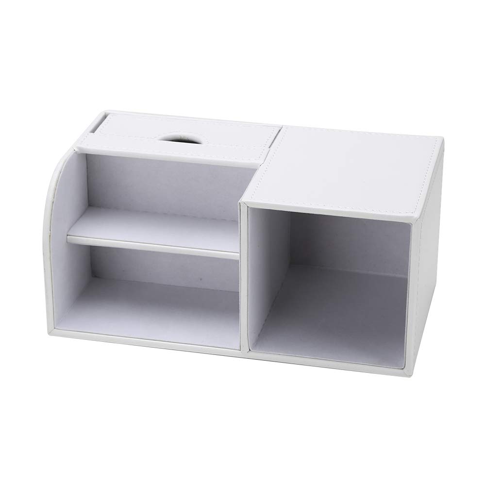 KINGFOM Organizér na psací potřeby na stůl z PU kůže s úložným prostorem na dálkové ovládání a malým zásuvkovým boxem, Stojan na pera/tužky, Držák, (Bílý)