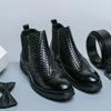 Mode Chelsea Boots Herren PU Karomuster Patchwork Block Geschnitzt Business Formelle Stiefel Klassischer Komfort High Top Herrenstiefel Große Größe 38-46