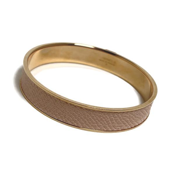 Hermes Leather Gold Plated Bangle Leather Pink X Gold Women Used