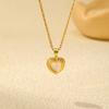 Chamrs Necklace for Women, Nature White Shell Inlay, Dropwater Heart Square Pendant Necklace, Stainless Steel Waterproof Jewelry