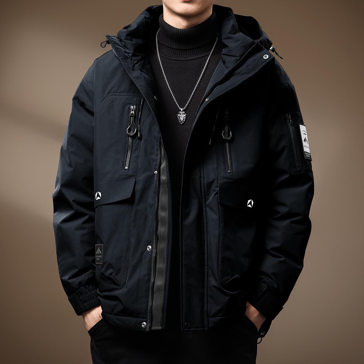 

Men s High-End Hooded Workwear Down Jacket - 90% Grey Duck Down, Autumn/Winter, Loose Fit, Plus Size, Warm Coat L fits 130-150 lbs