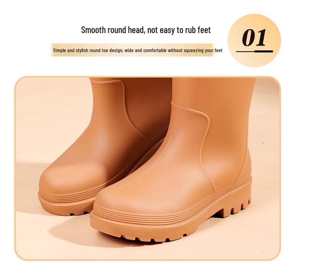 Japanese Style Pink Women's Tall Waterproof Rain Boots - Slimming, Non-Slip, Height-Increasing, with Drawstring Closure.