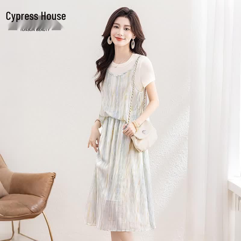 Женское платье с tie-dye эффектом, имитирующее двойку, с коротким рукавом XL
