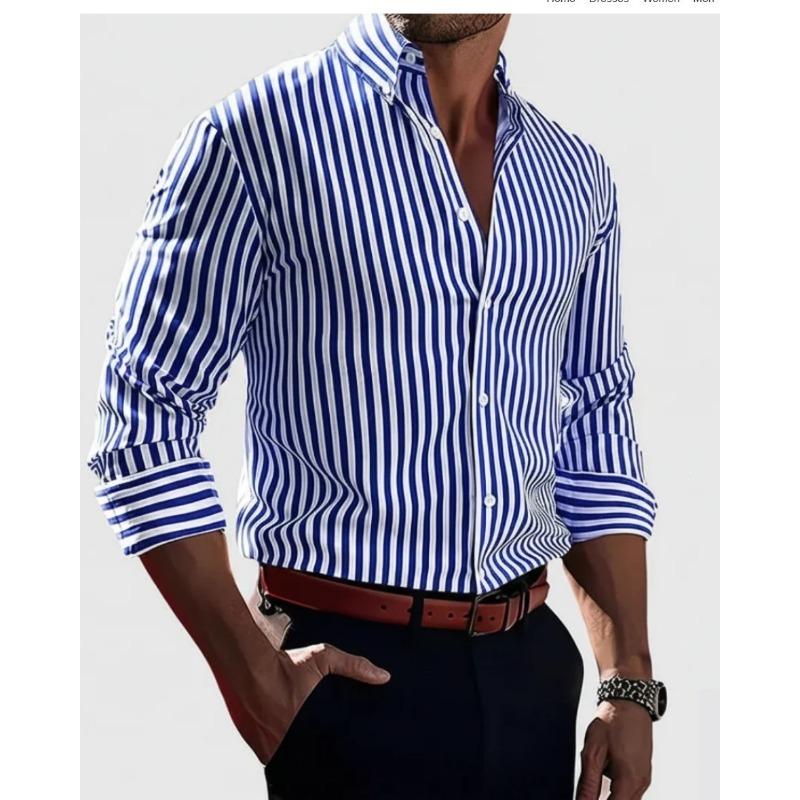 Herren Gestreiftes Langarm Casual Hemd mit offener Vorderseite M see-blaue