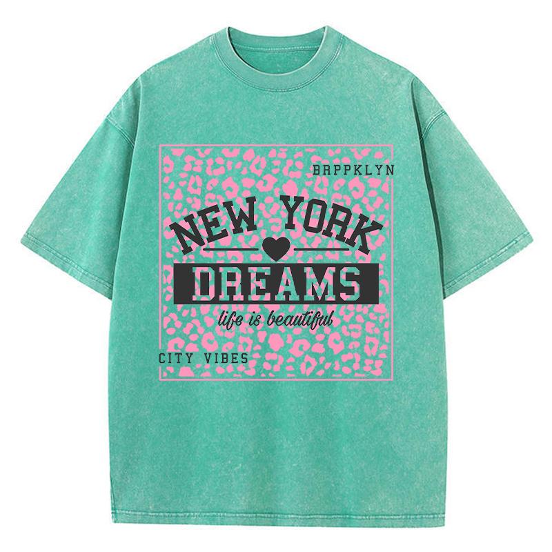 New York Dreams Printing Female T-Shirt Fashion Casual Tshirt Street Hip Hop Wash Short Sleeve Summer Comfortable Clothes