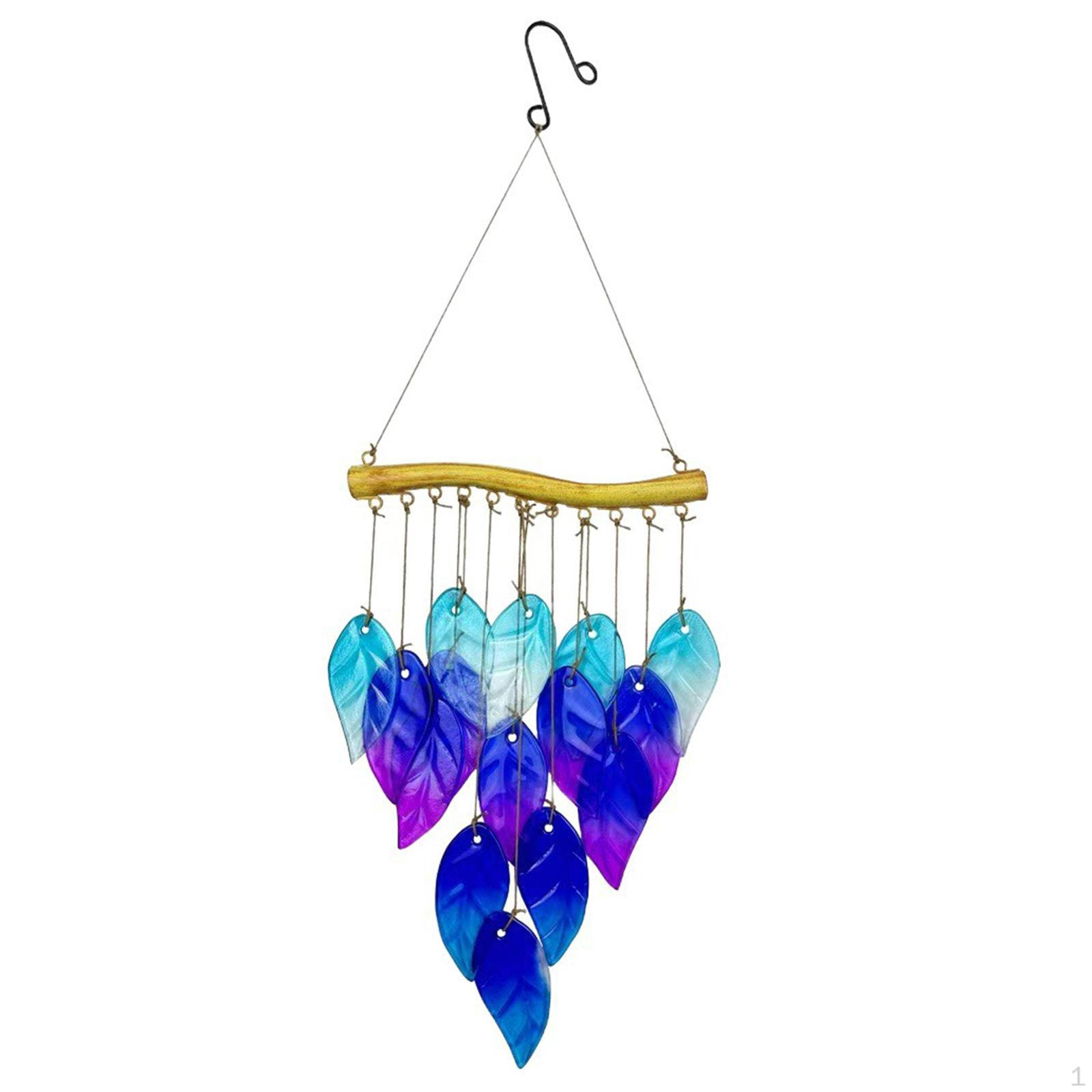 

Glass Wind Chime Outdoor Decor Birthday Gift Weatherproof Handcrafted Leaf Hanging Bell