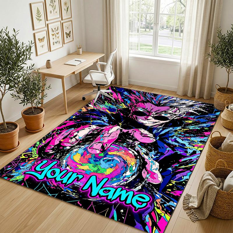 Personalized Crystal Velvet Carpet,Jujutsu Kaisen Custom Printed Name, Plush Area Rug For Home Indoor Decor