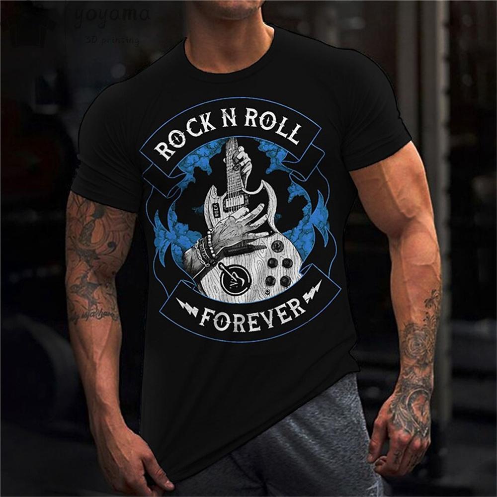 Rock Guitar Print Clothes Men Vintage Clothes Men's Summer Clothes Oversized T Shirt Men Short Sleeve Tee Guitar Graphic Tee Men