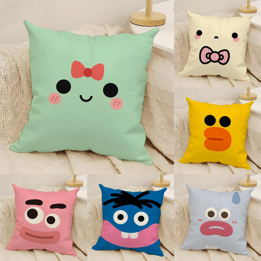 Minimalist Cartoon Face Cushion Cover Natural Linen Organic Fabric DoubleSided Printing Sofa Home Decor Gift Pillow Cover