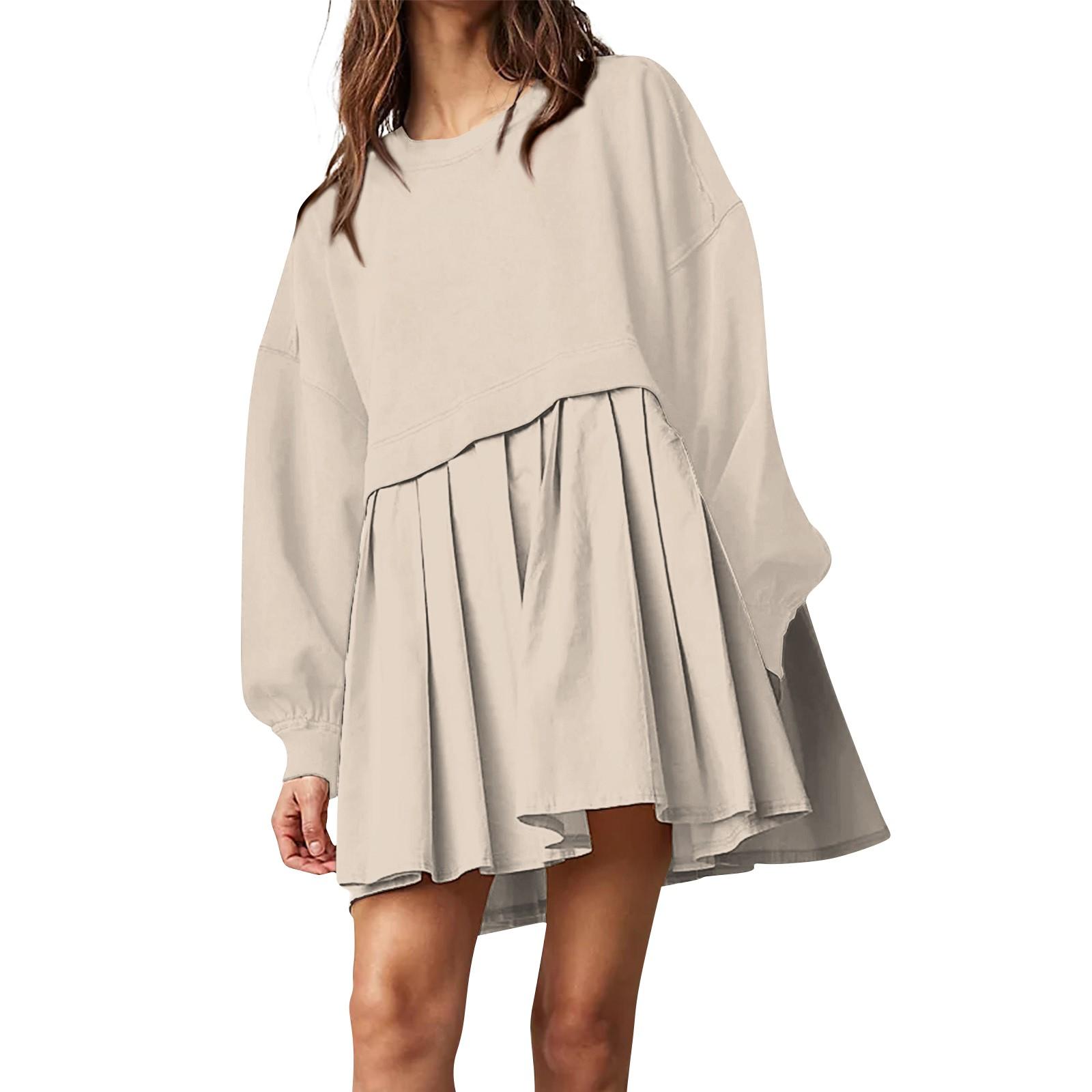 

Женское платье-толстовка большого размера с длинным рукавом в стиле пэчворк, пуловер, топы, платье-толстовка S бежевый