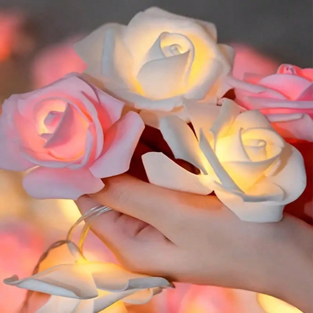 LED Rose String Lights, 10 LED, Indoor Outdoor DIY Decor, Battery Box (Battery Not Included)
